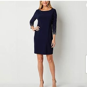 MSK Women’s Blue Dress‎ Embellished-Sleeve.     Evening Sheath Dress Sz M